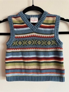 Hanna Andersson fair isle striped sweater vest 100% cotton preppy fall 90 3T